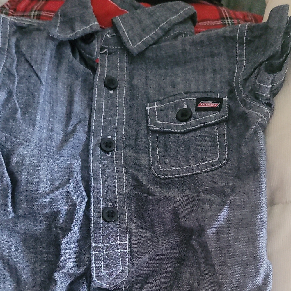 Dickies Blue Button-Down Shirt with Red Accents
